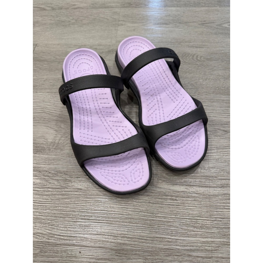 NWOB Crocs Cleo Black Slip On Sandals Womens 11 Water Shoes Comfort Summer Beach